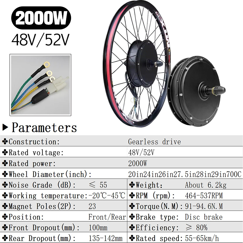 MTX39 48V/52V 2000W Front Rear - đánh giá và giá Gearless Hub Motor Conversion Kit 2000W With Display