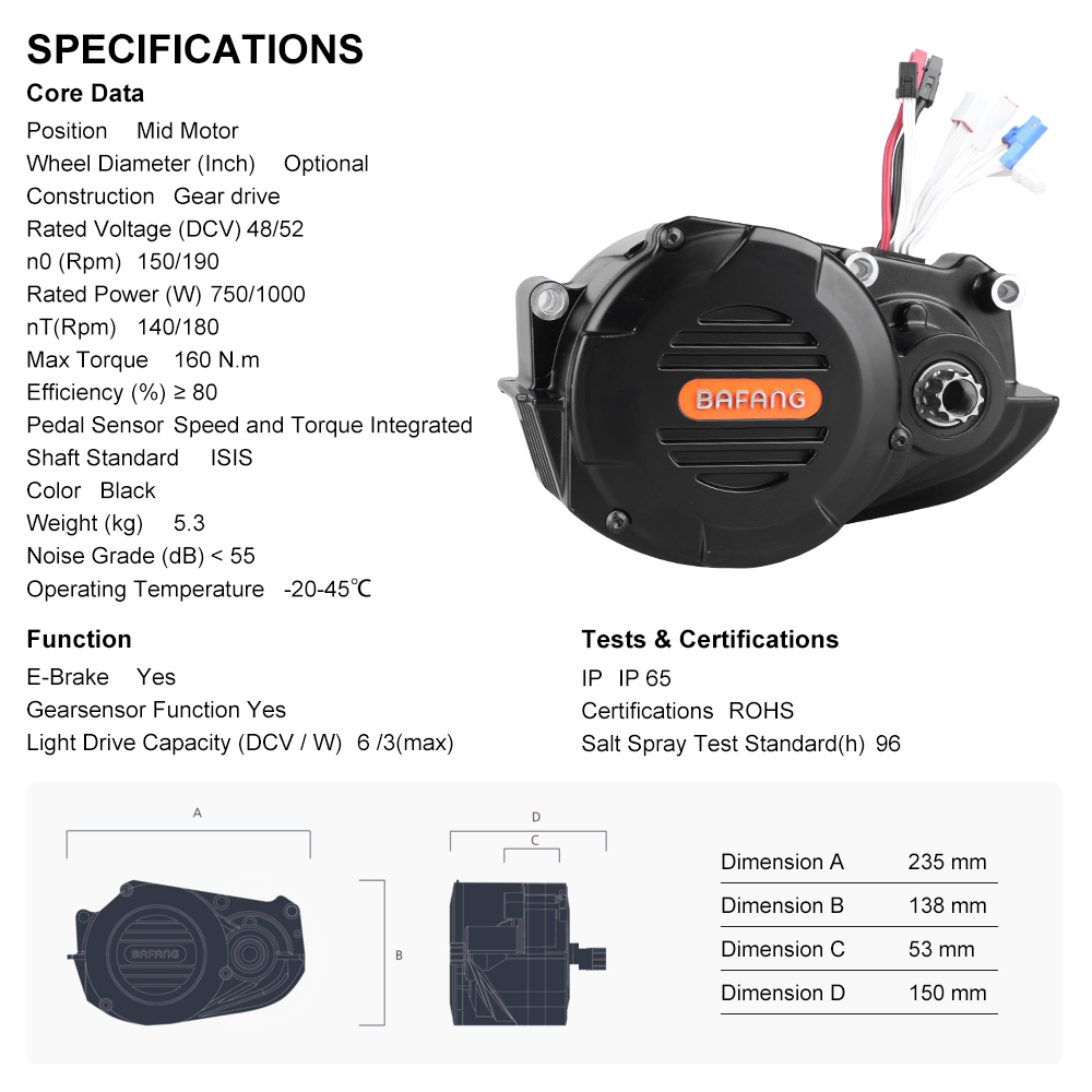 risunmotor M620 G510 48V 52V 1 - đánh giá và giá Mid Drive Conversion Kit 1000W